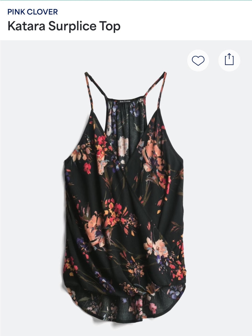 Pink Clover Black Floral Surplice Camisole